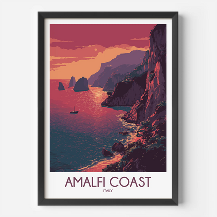 Amalfi Coast Retro Travel Illustration