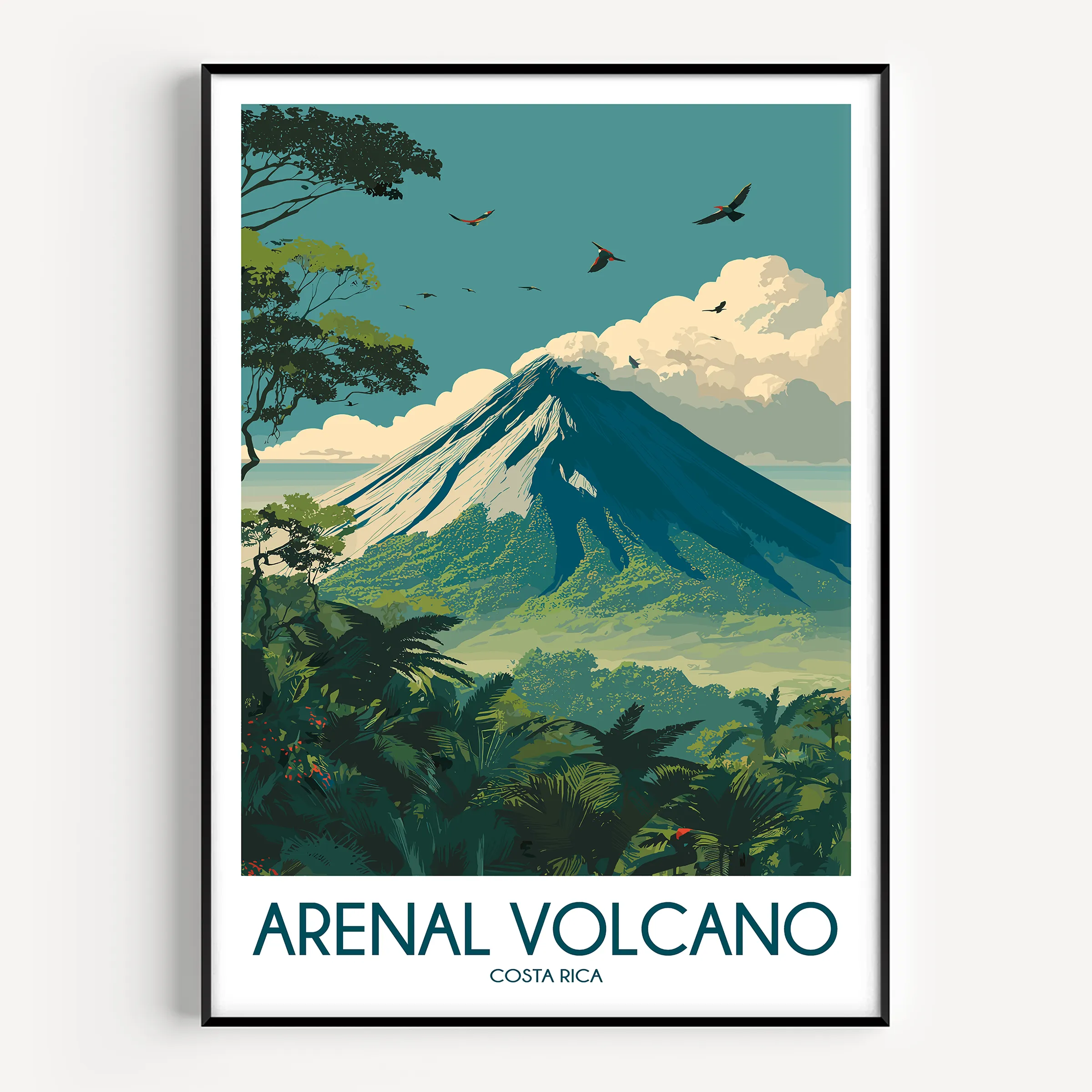 Arenal Volcano Vintage Style Print
