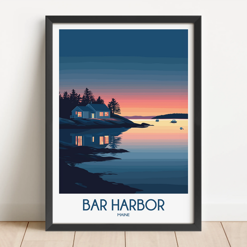 Bar Harbor Retro Travel Illustration