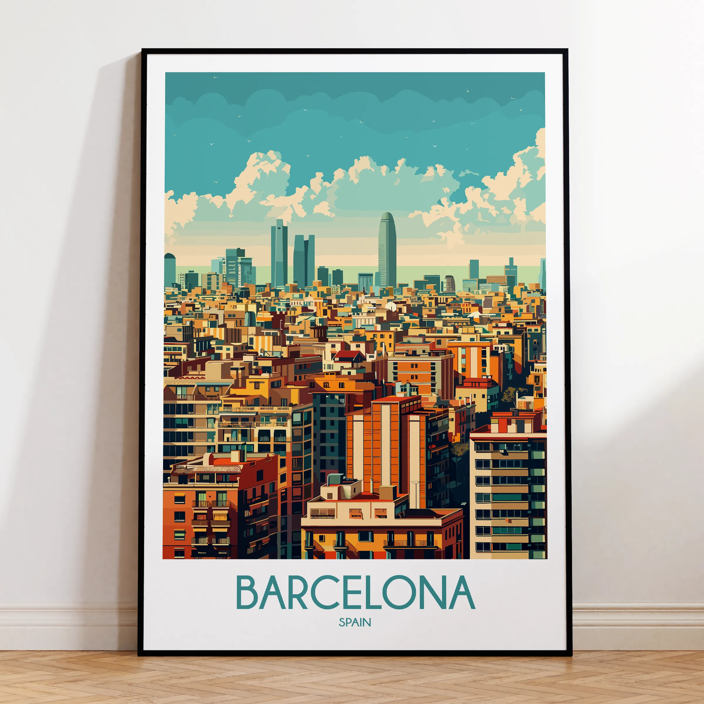 Barcelona Retro Travel Illustration