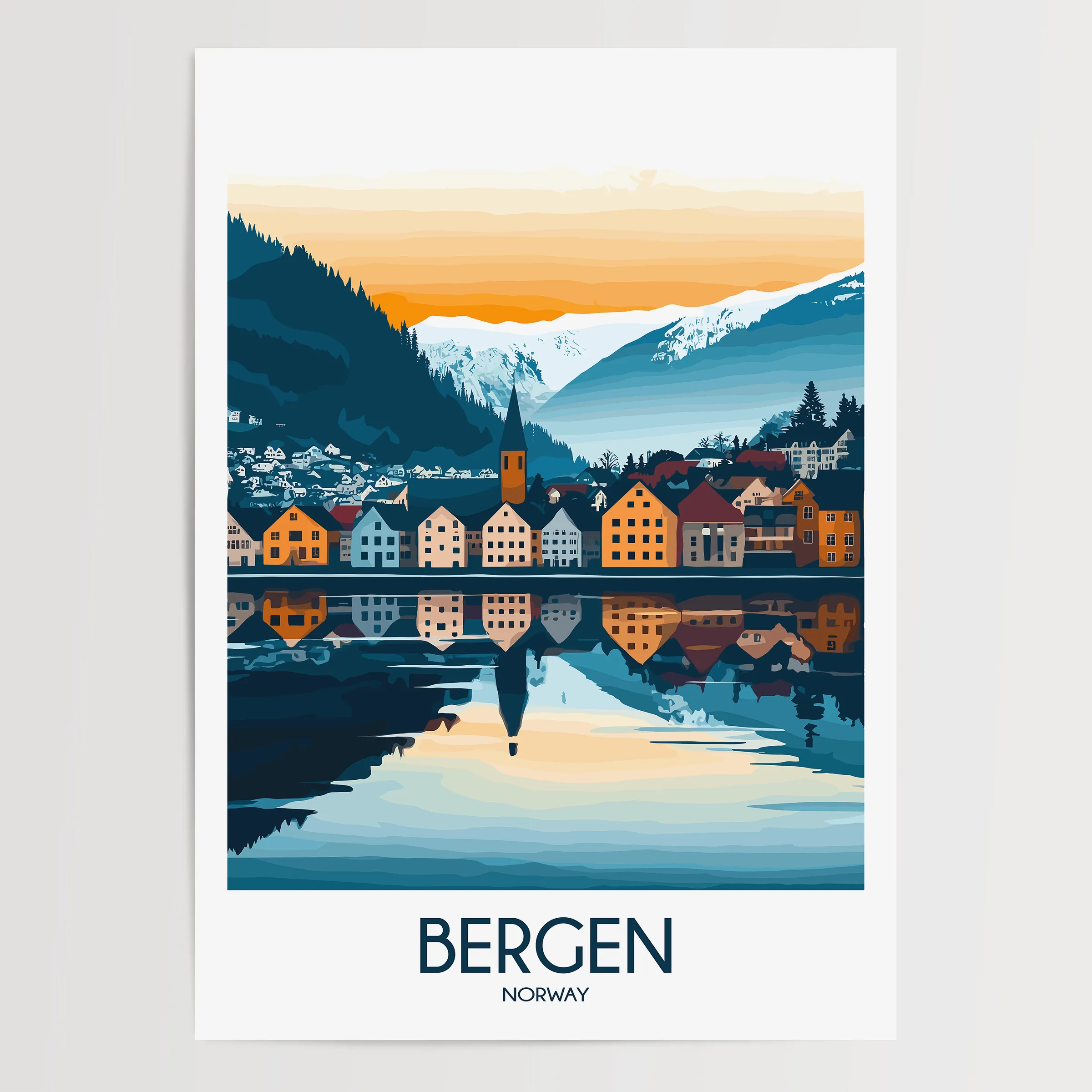 Bergen Retro Travel Illustration