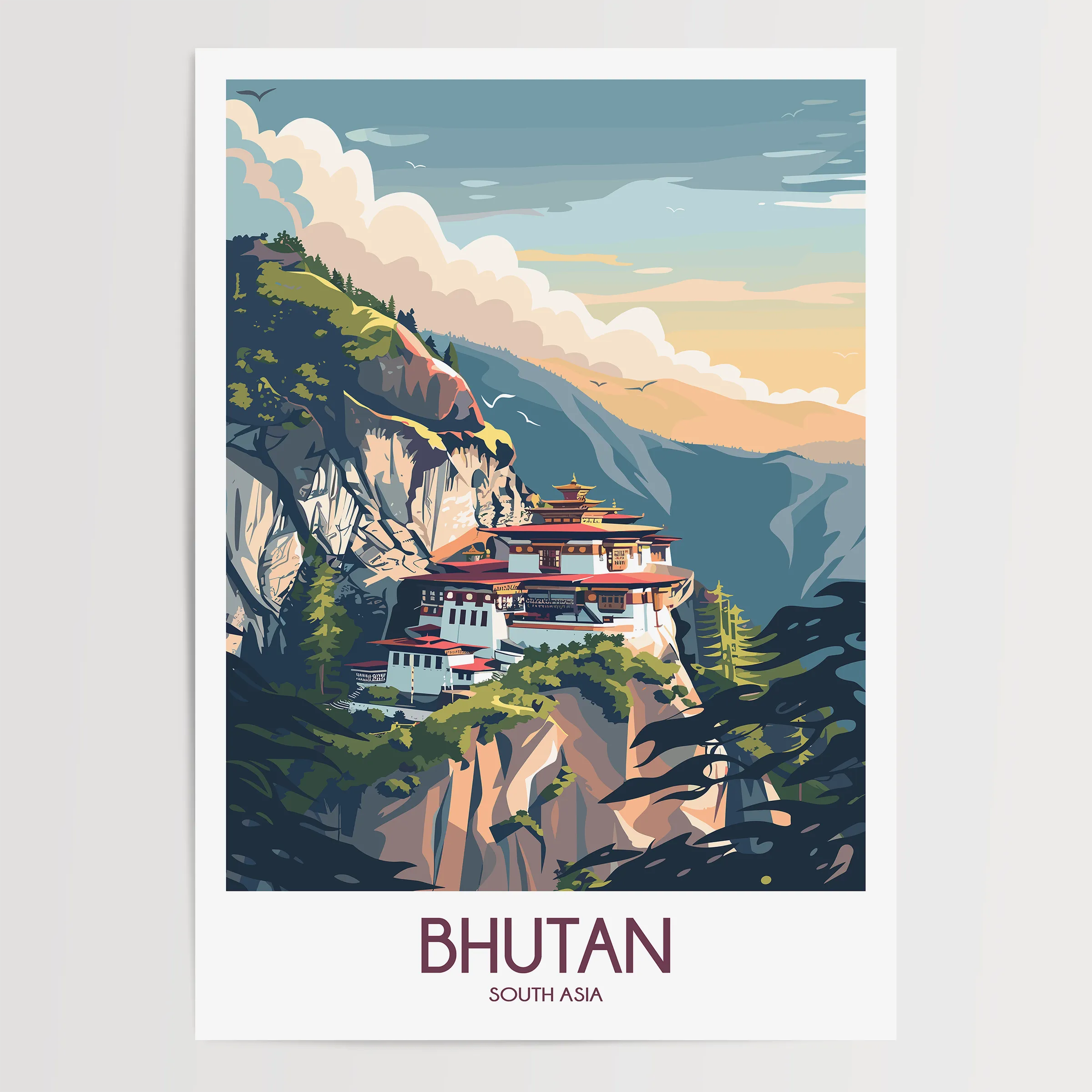 Bhutan Vintage Style Print