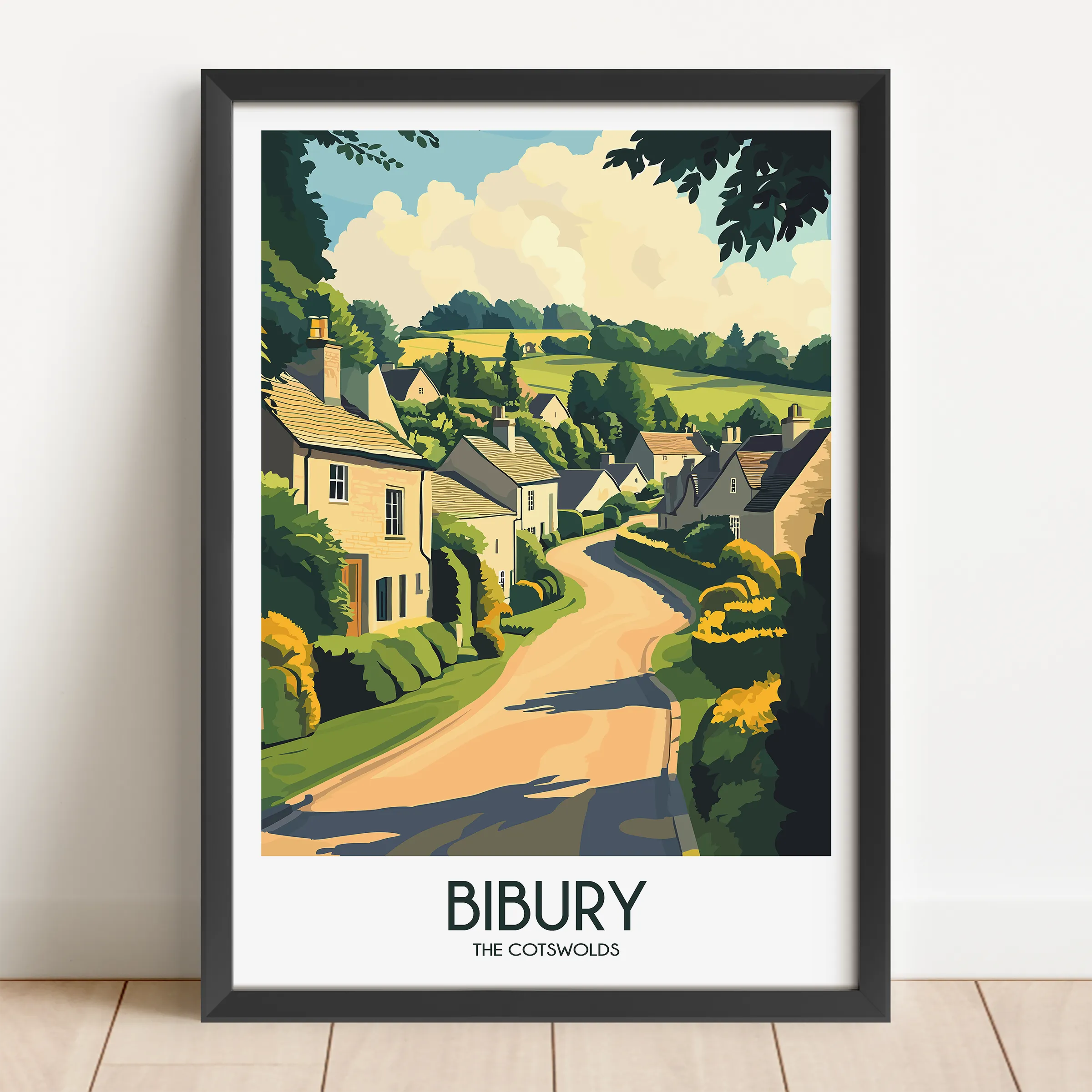 Bibury Retro Travel Illustration