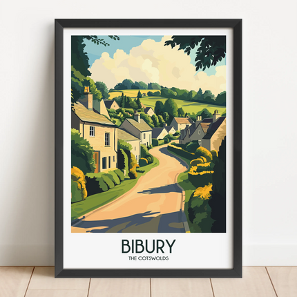 Bibury Retro Travel Illustration