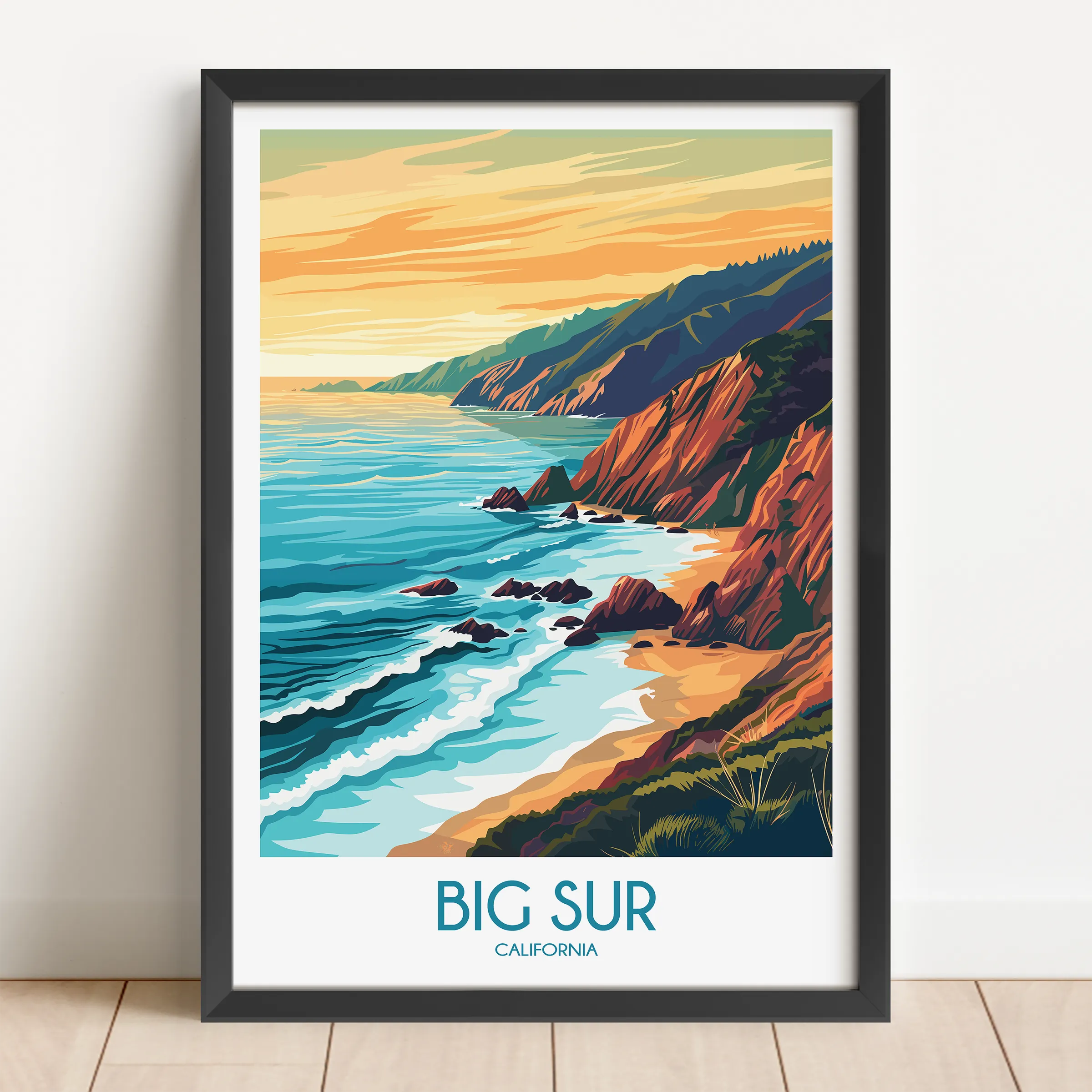 Big Sur Retro Travel Illustration