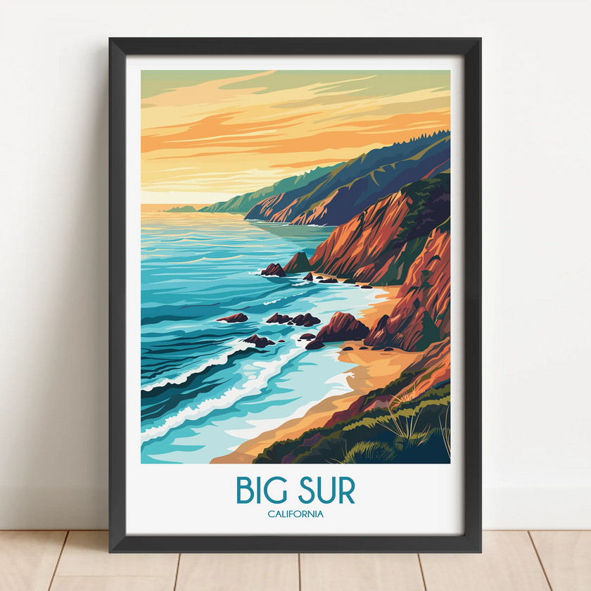 Big Sur Retro Travel Illustration
