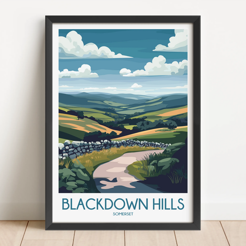 Blackdown Hills Retro Travel Illustration
