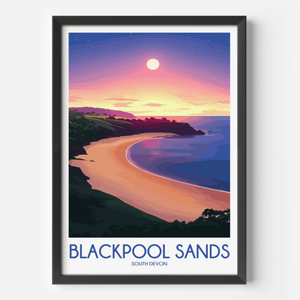 Blackpool Sands Retro Travel Illustration