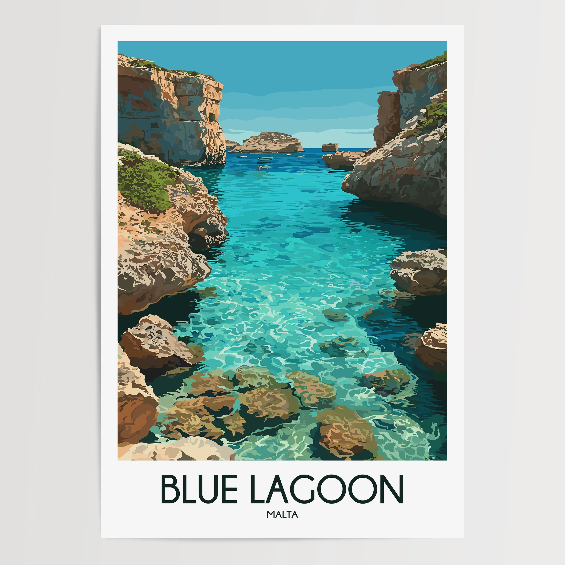 Blue Lagoon Retro Travel Illustration