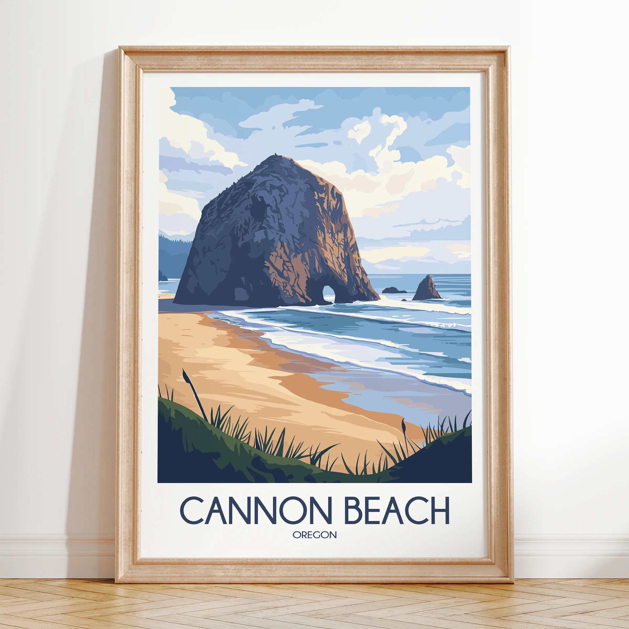 Cannon Beach Retro Travel Illustration