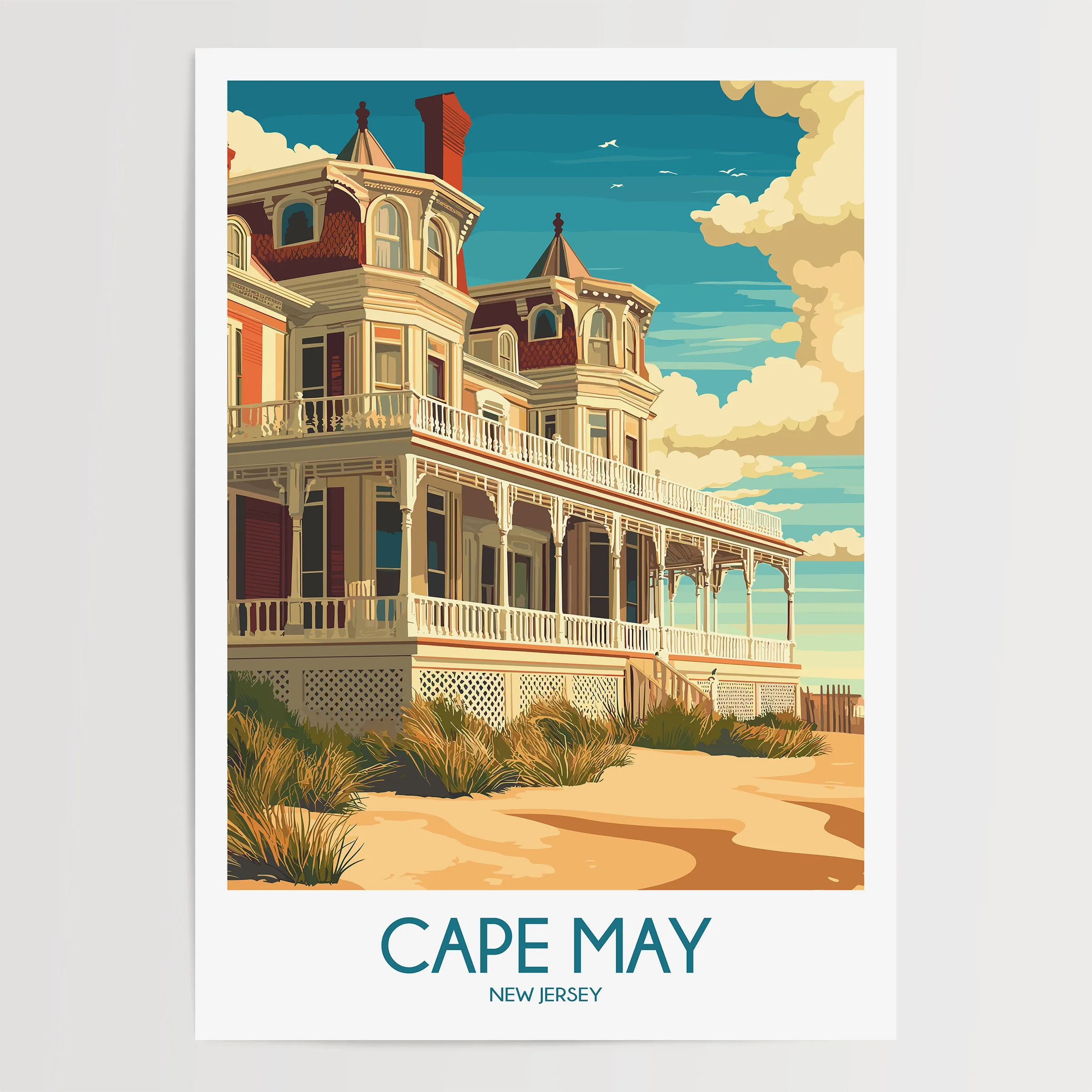 Cape May Retro Travel Illustration