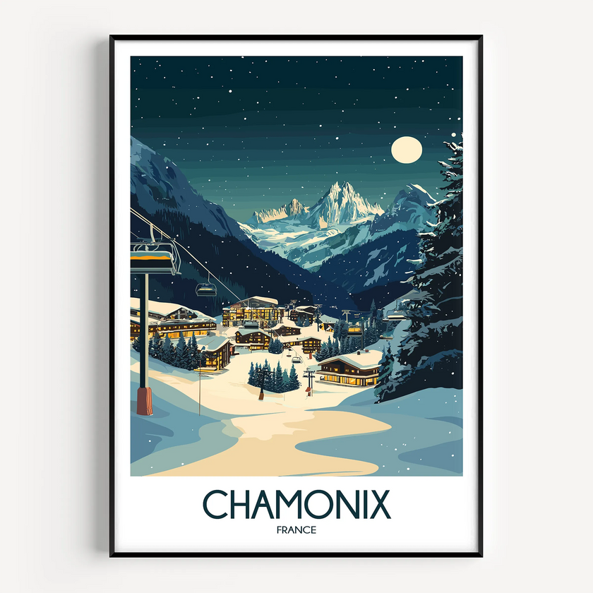 Chamonix Retro Travel Illustration