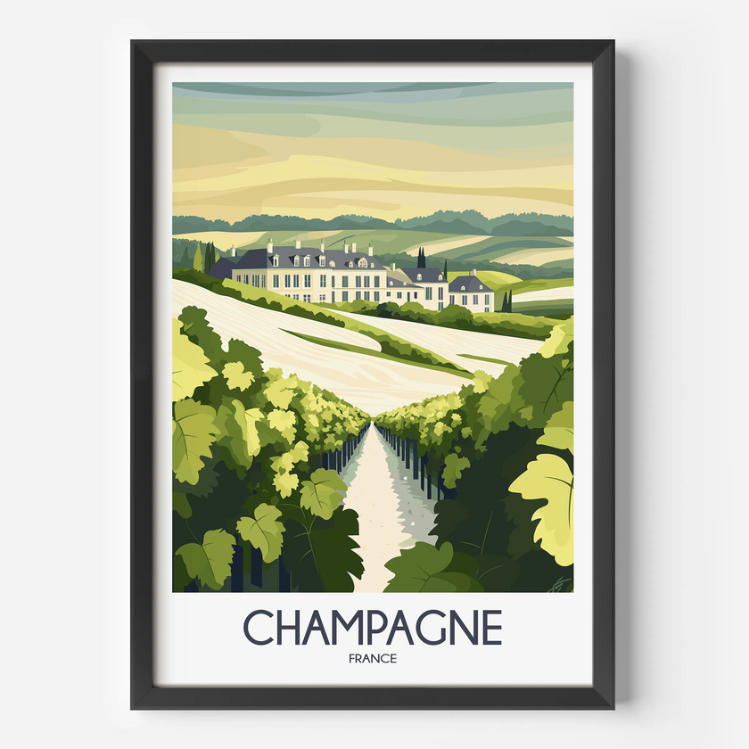 Champagne Retro Travel Illustration