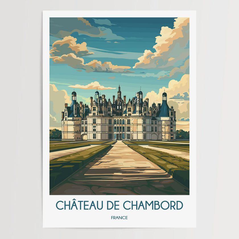 Chateau De Chambord Retro Travel Illustration