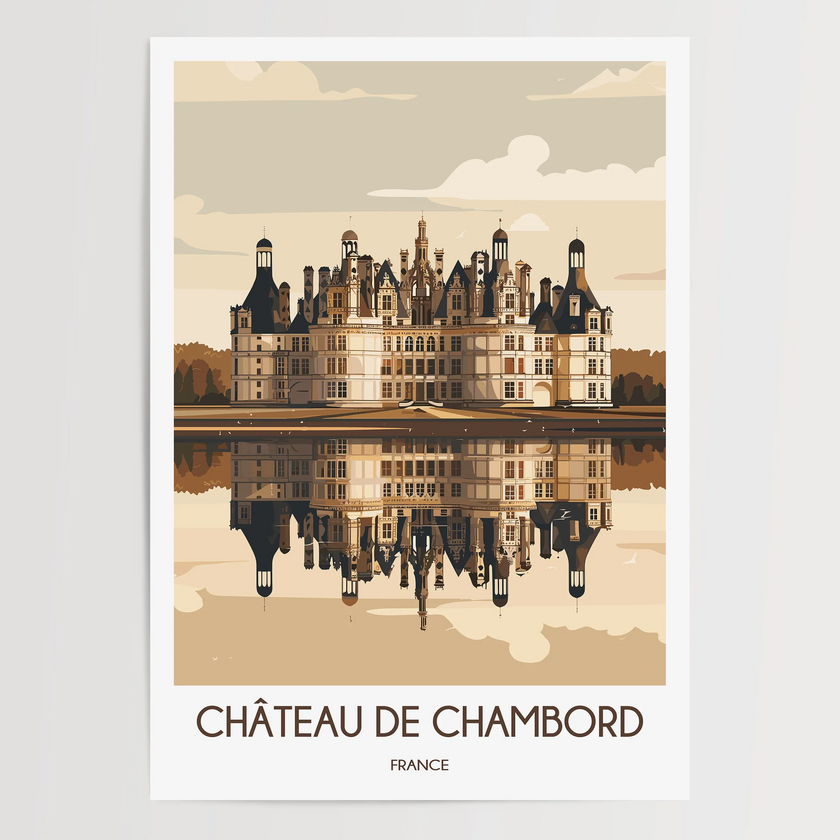 Chateau De Chambord Retro Travel Illustration