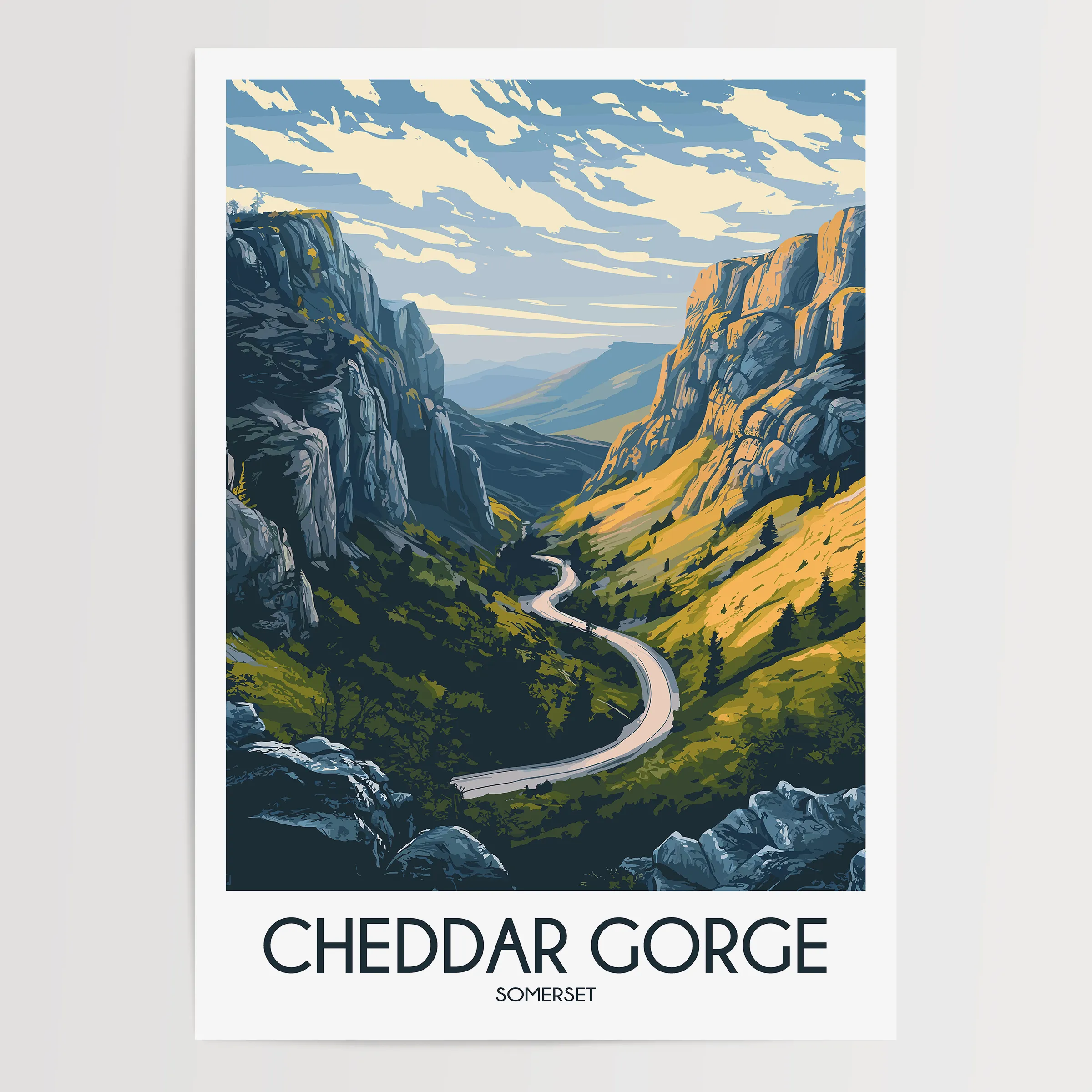 Cheddar Gorge Retro Travel Illustration