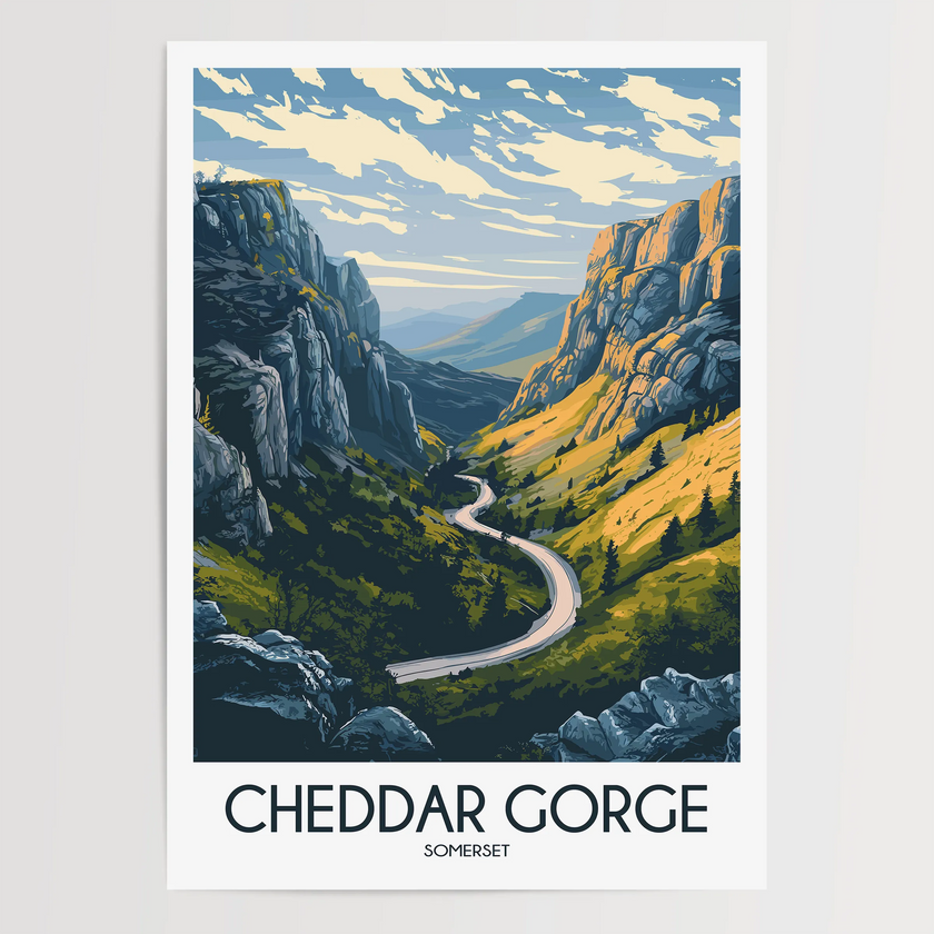 Cheddar Gorge Retro Travel Illustration