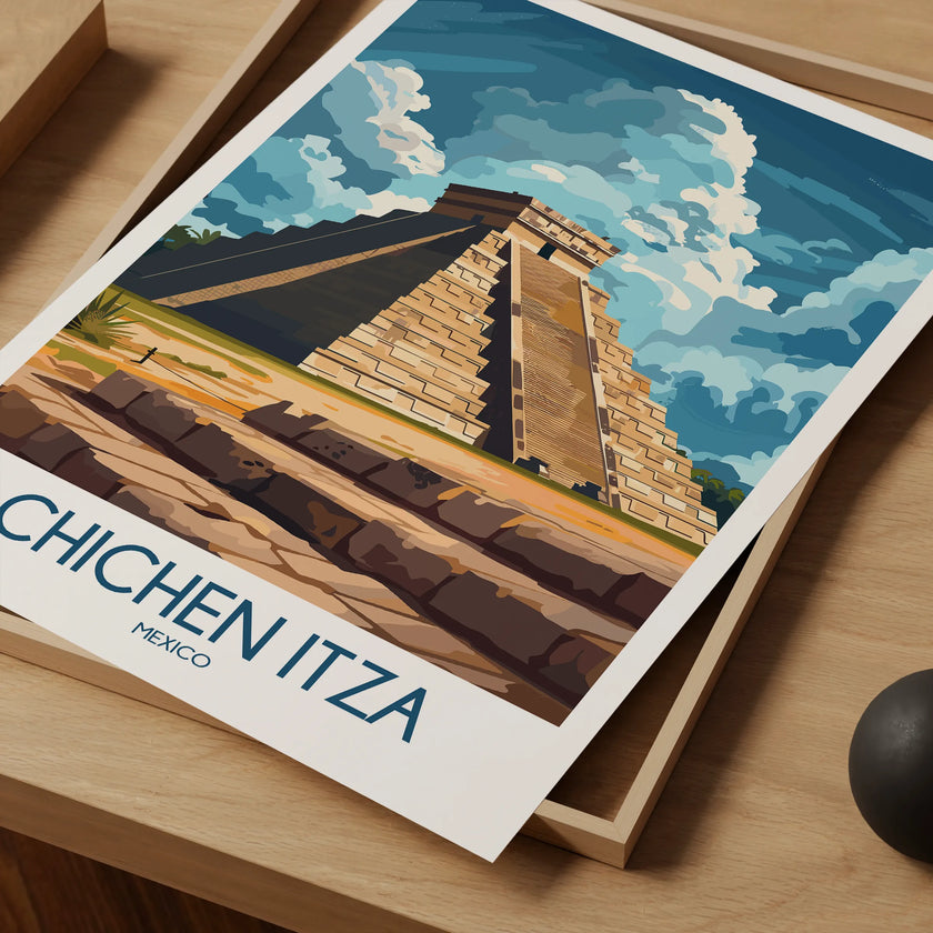 Chichen Itza Retro Travel Illustration