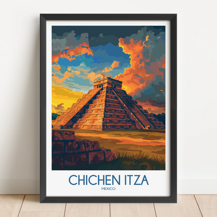 Chichen Itza Retro Travel Illustration