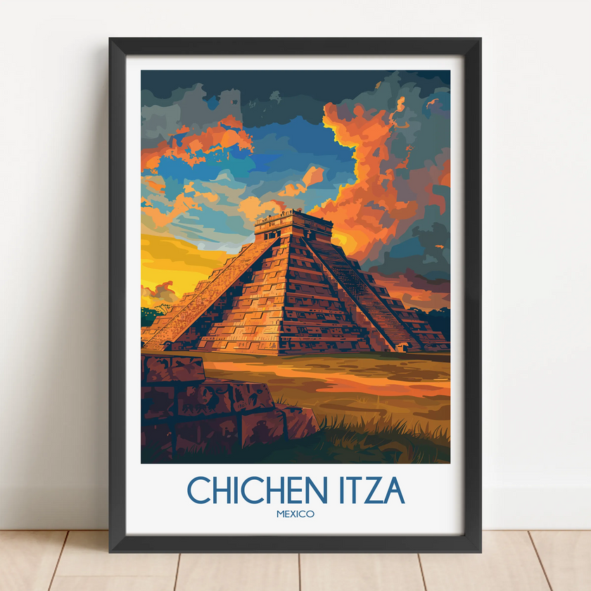 Chichen Itza Retro Travel Illustration
