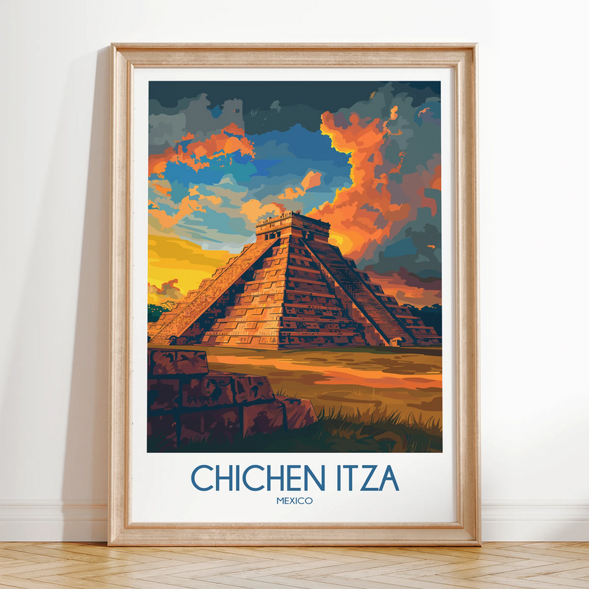 Chichen Itza Vintage Style Print