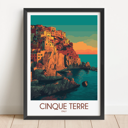 Cinque Terre Retro Travel Illustration