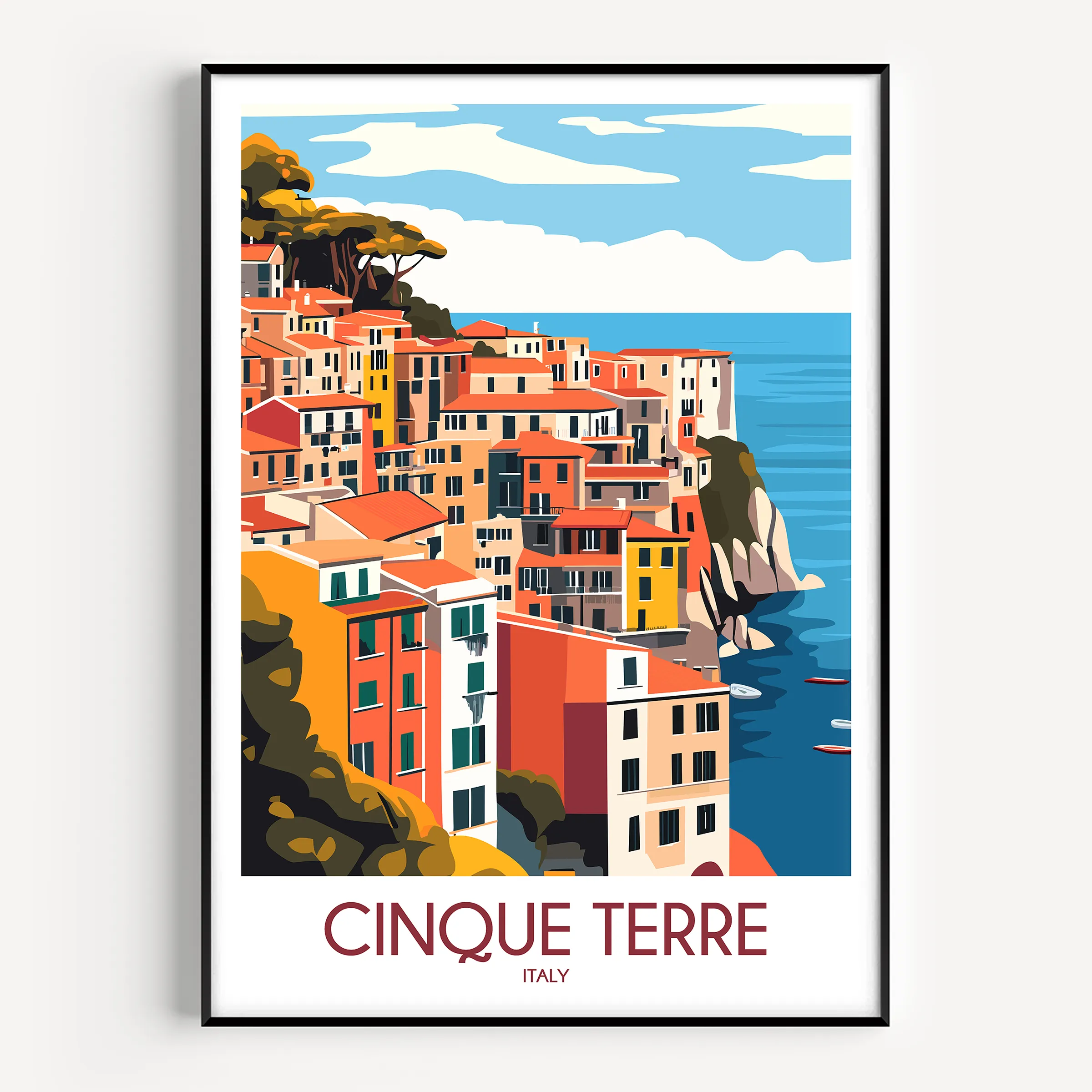 Cinque Terre Retro Travel Illustration