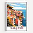 Cinque Terre Retro Travel Illustration