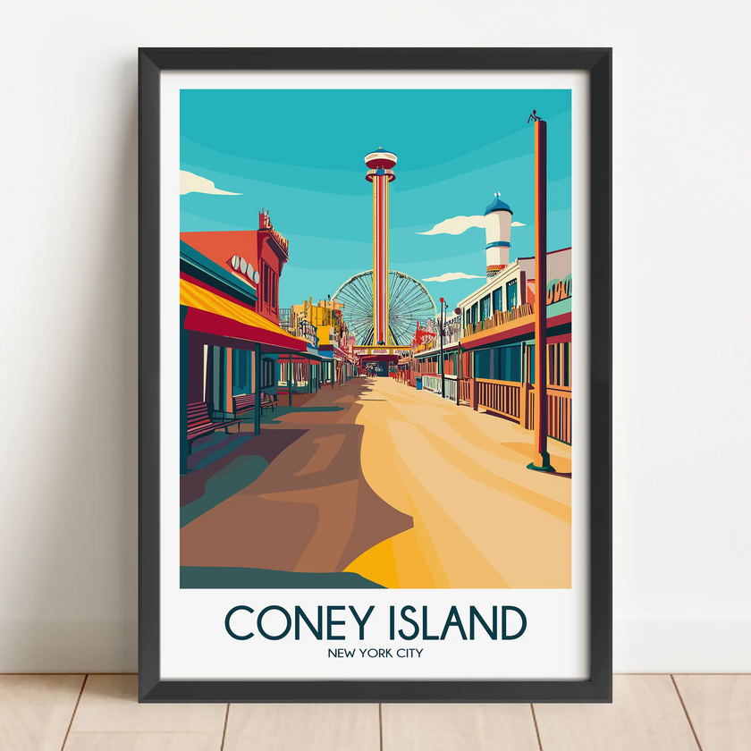 Coney Island Retro Travel Illustration