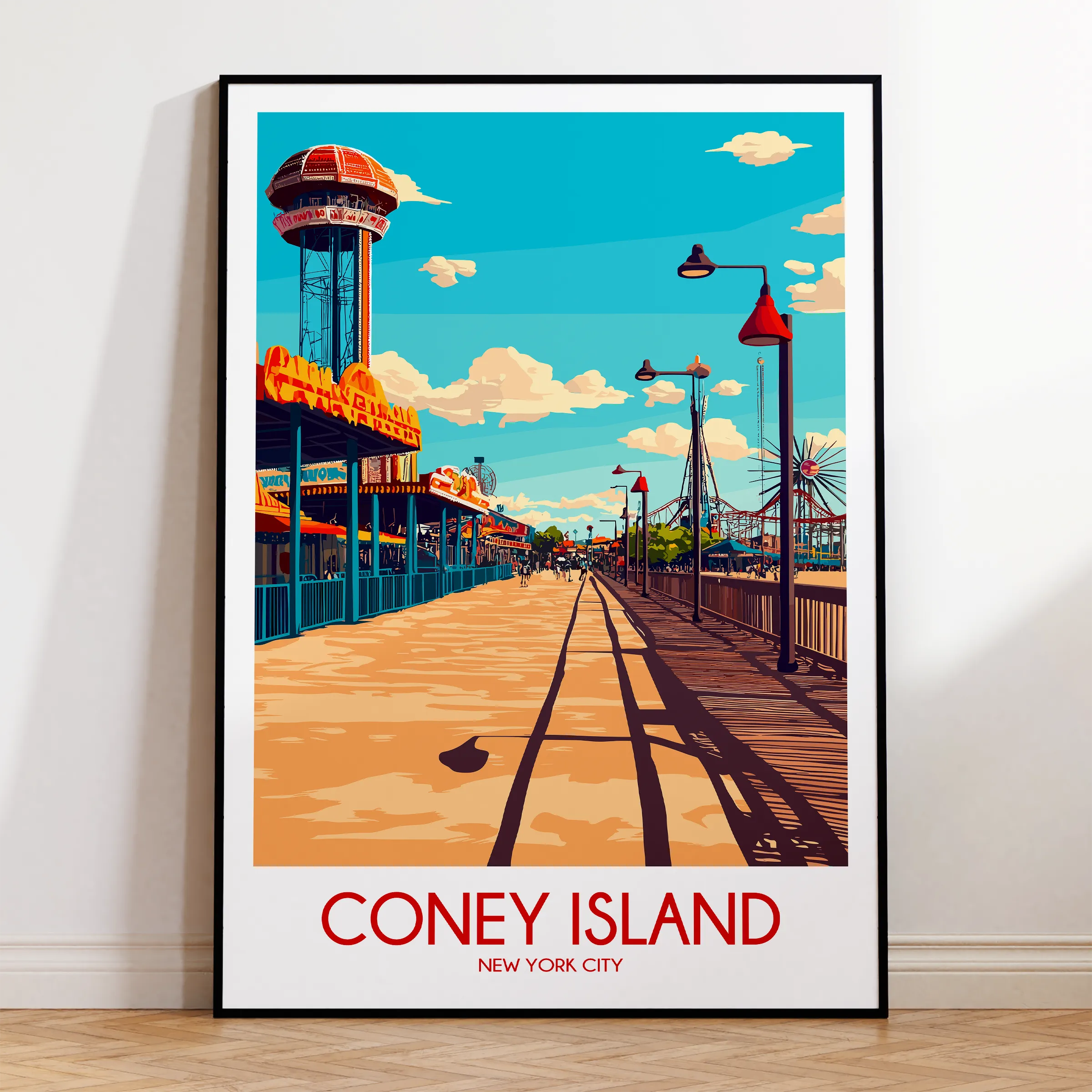 Coney Island Retro Travel Illustration