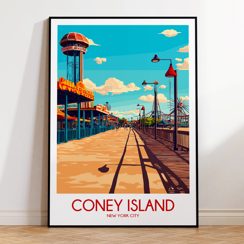 Coney Island Retro Travel Illustration