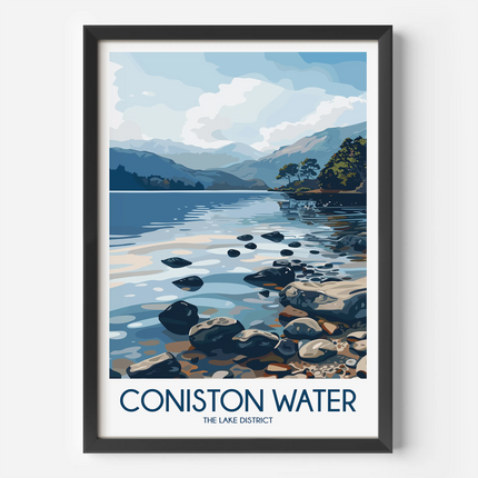 Coniston Water Retro Travel Illustration