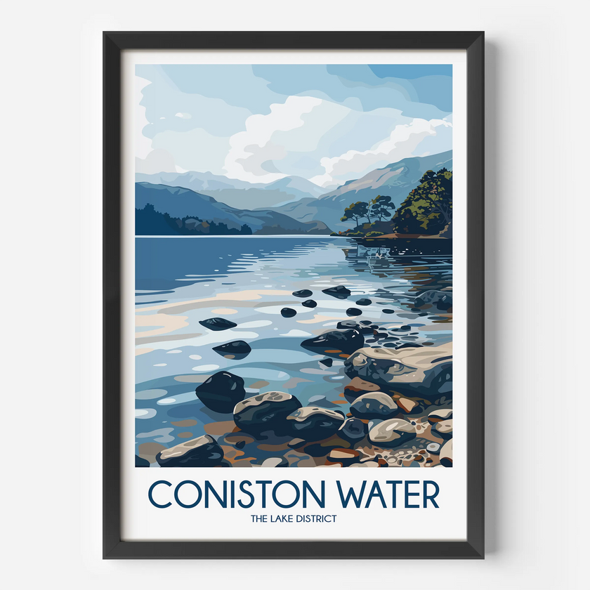 Coniston Water Retro Travel Illustration