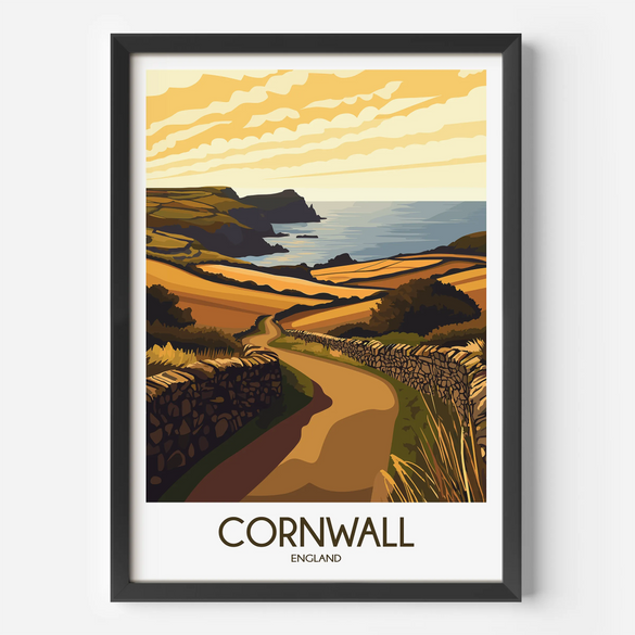Cornwall Retro Travel Illustration