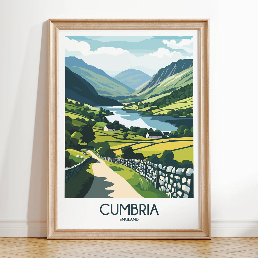 Cumbria England Retro Travel Illustration