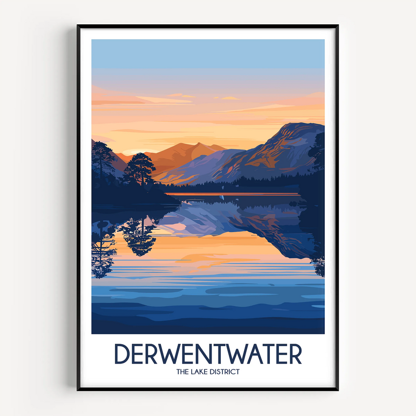 Derwentwater Retro Travel Illustration