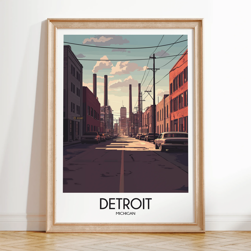 Detroit Retro Travel Illustration