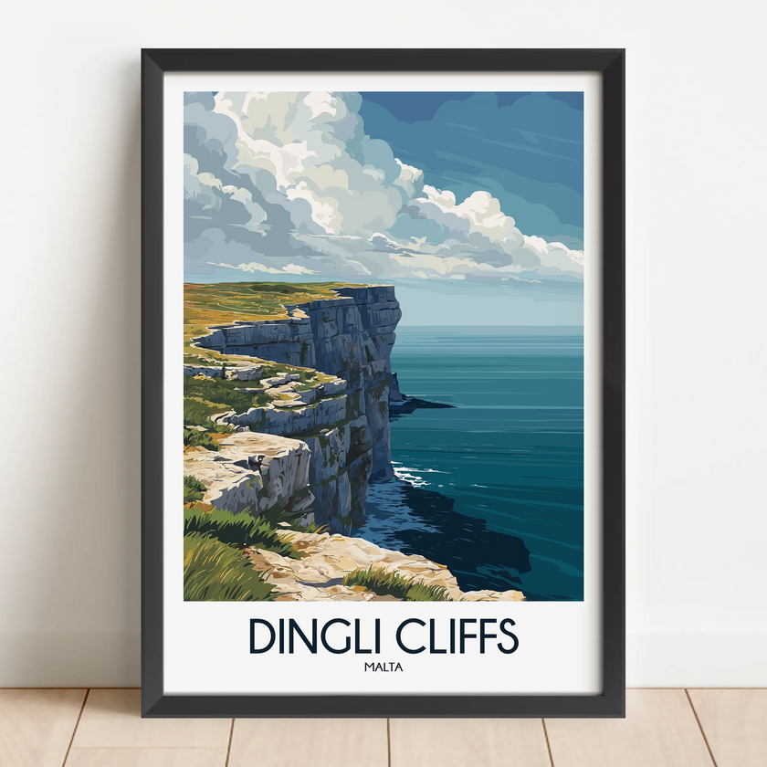 Dingli Cliffs Retro Travel Illustration