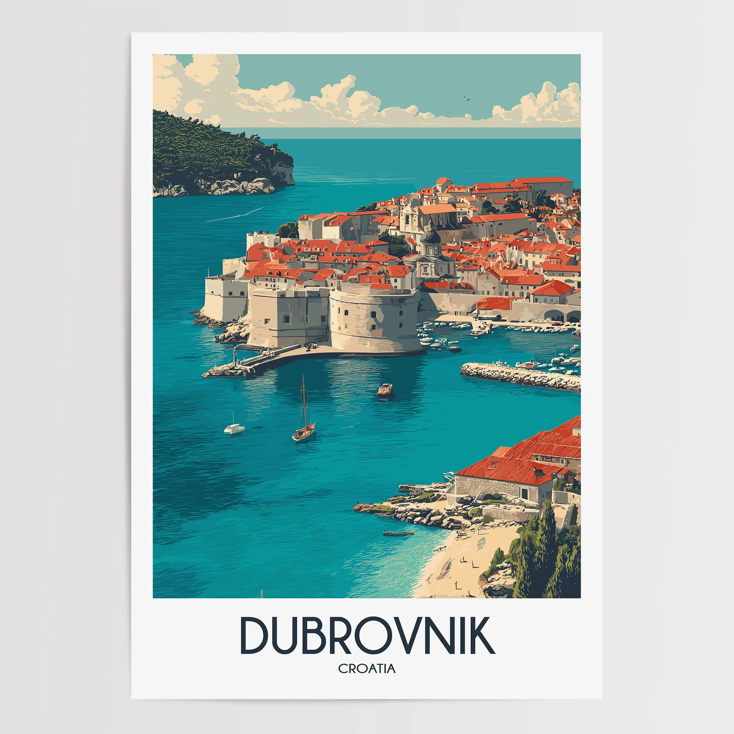 Dubrovnik Retro Travel Illustration