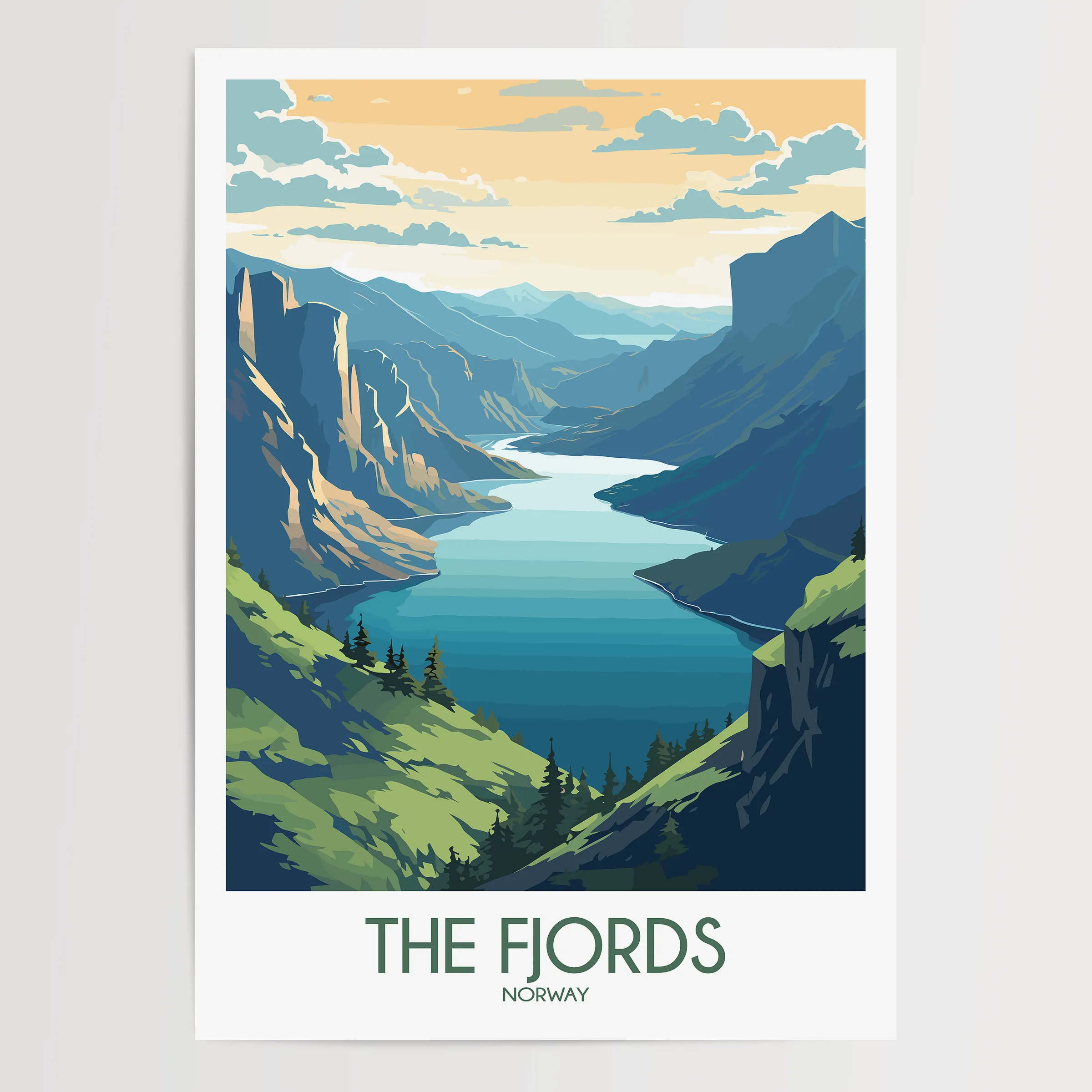 Fjords Retro Travel Illustration