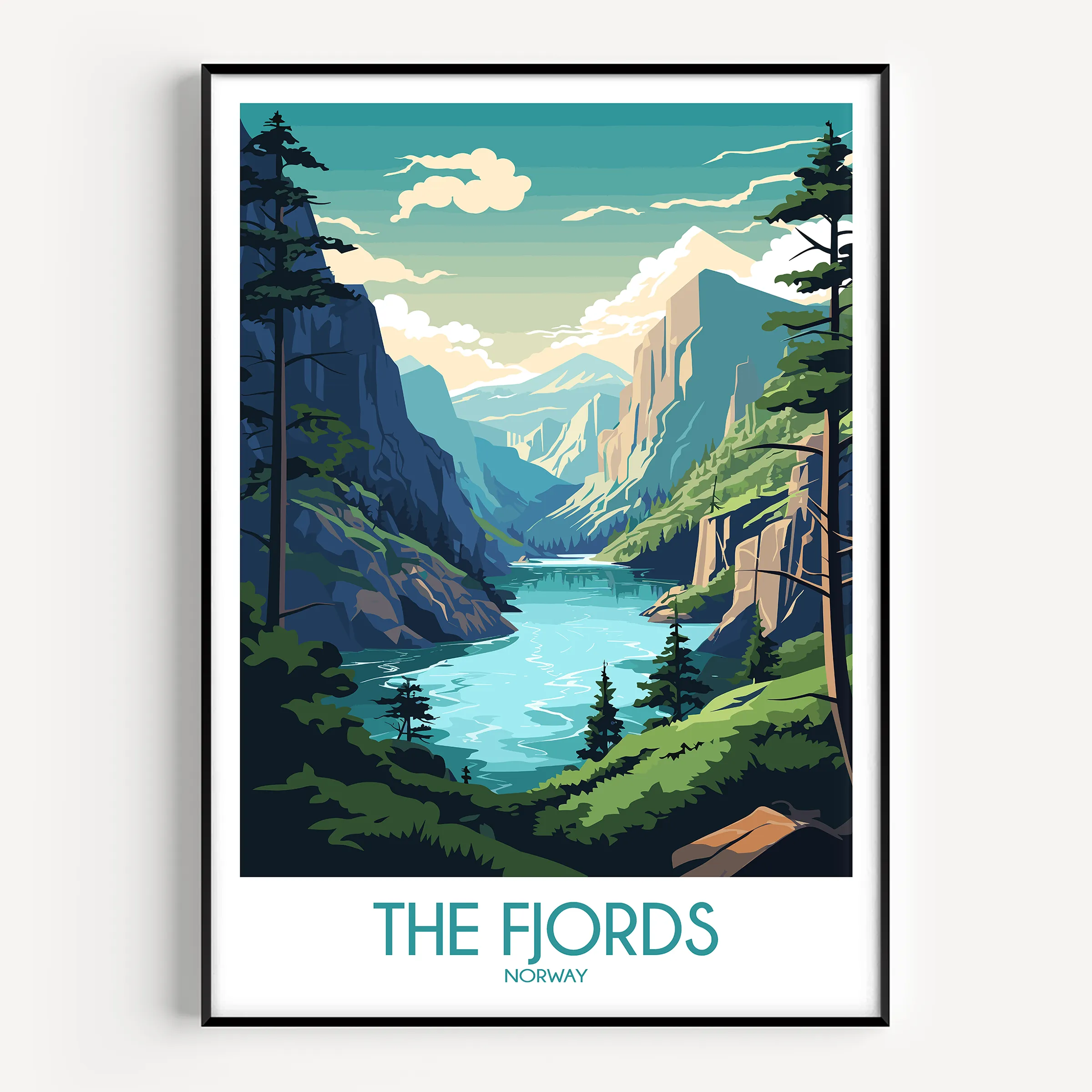 Fjords Retro Travel Illustration