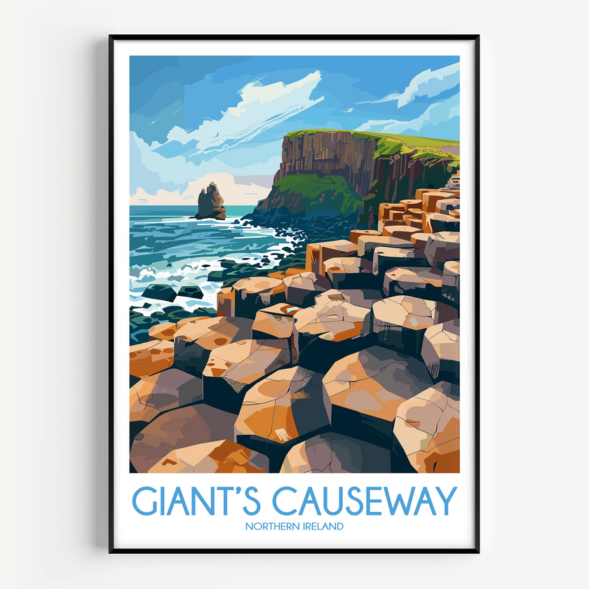 Giant'S Causeway Retro Travel Illustration
