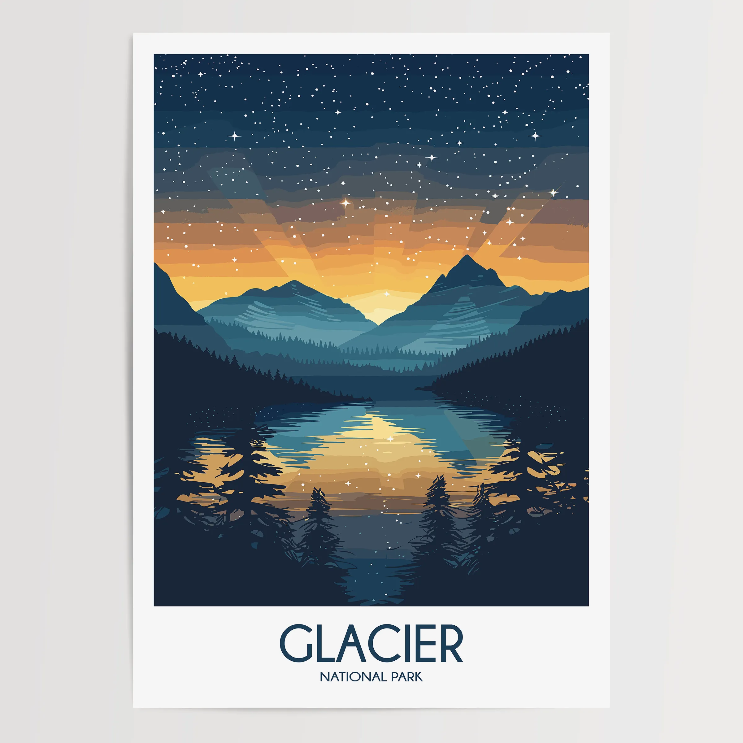 Glacier Vintage Style Print