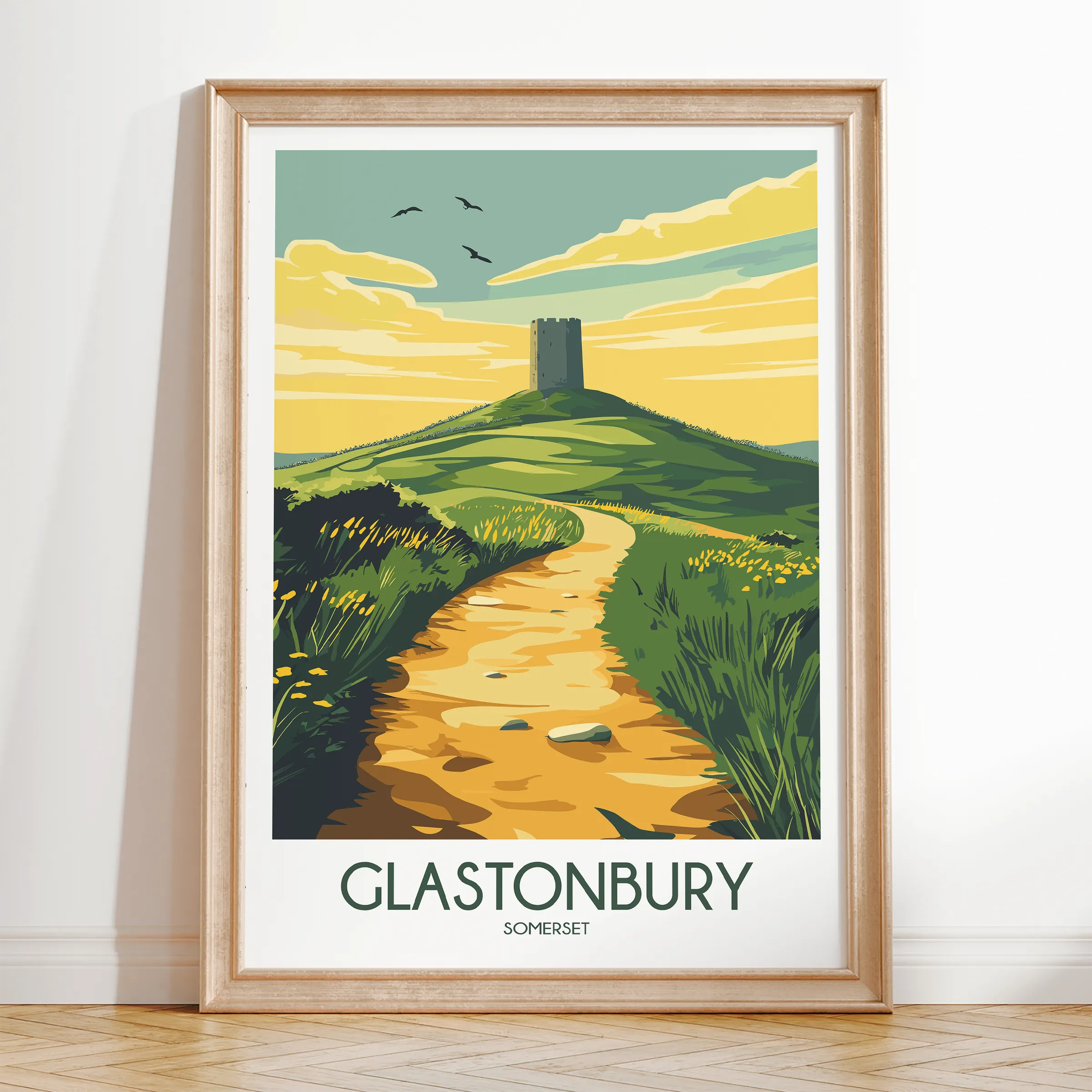 Glastonbury Retro Travel Illustration