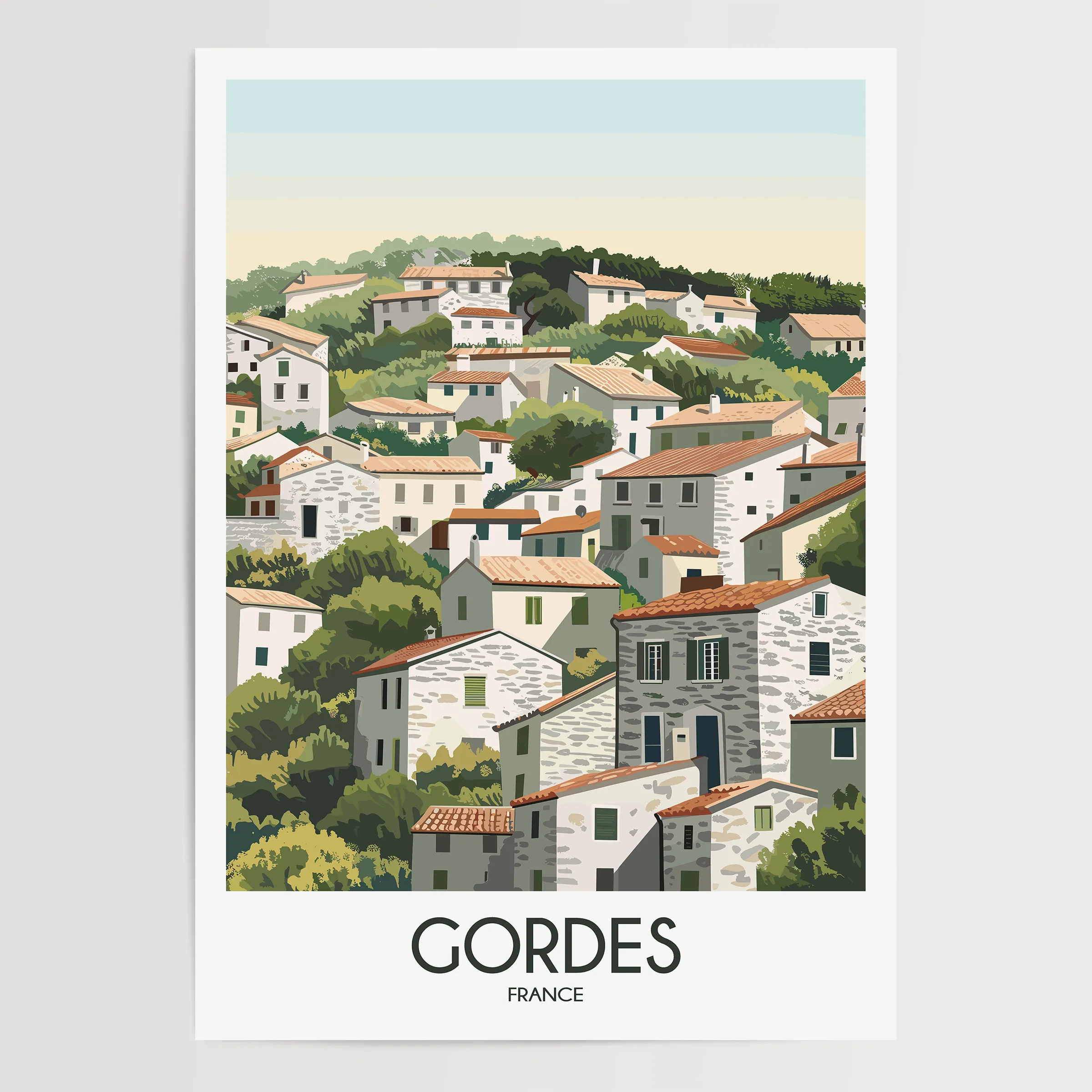 Gordes Retro Travel Illustration