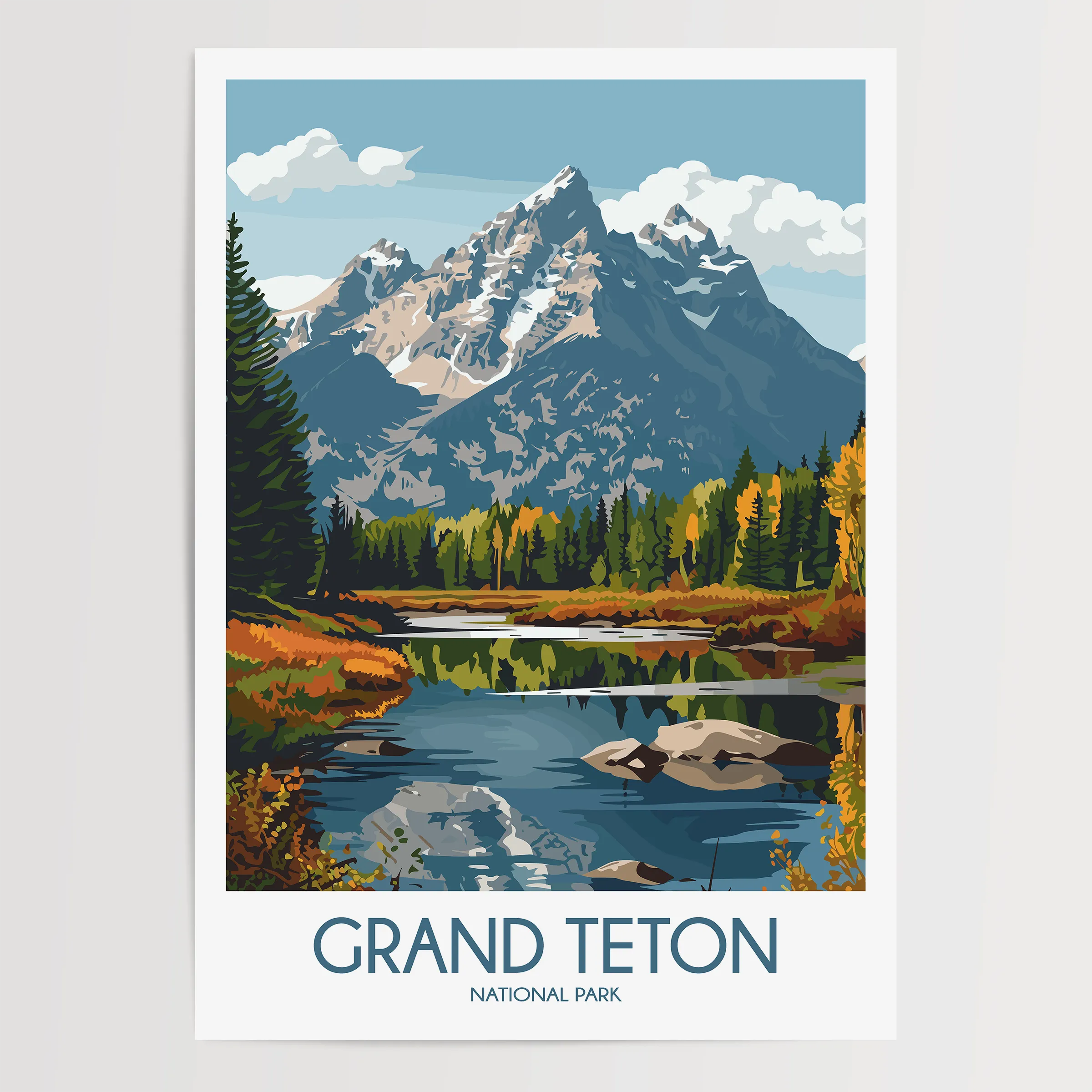 Grand Teton Retro Travel Illustration