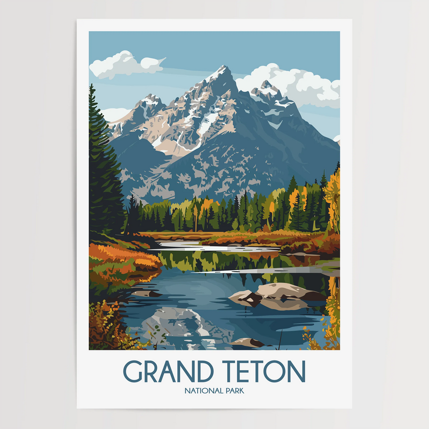Grand Teton Retro Travel Illustration
