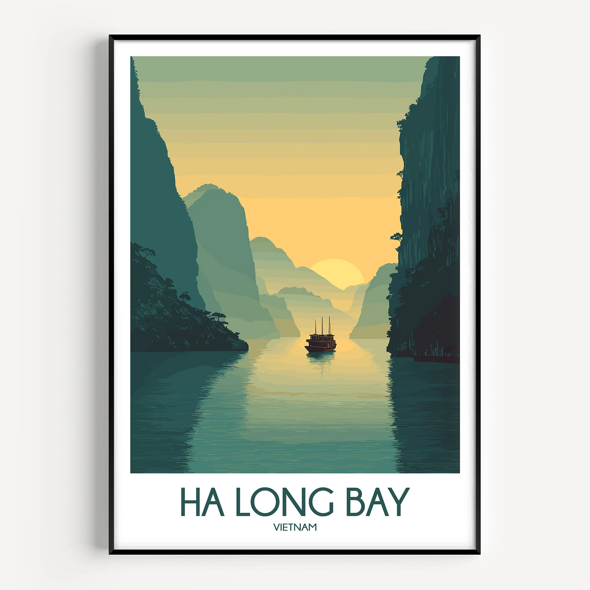 Ha Long Bay Retro Travel Illustration