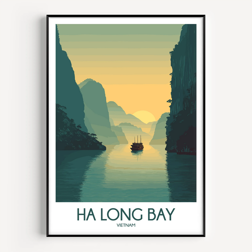 Ha Long Bay Retro Travel Illustration