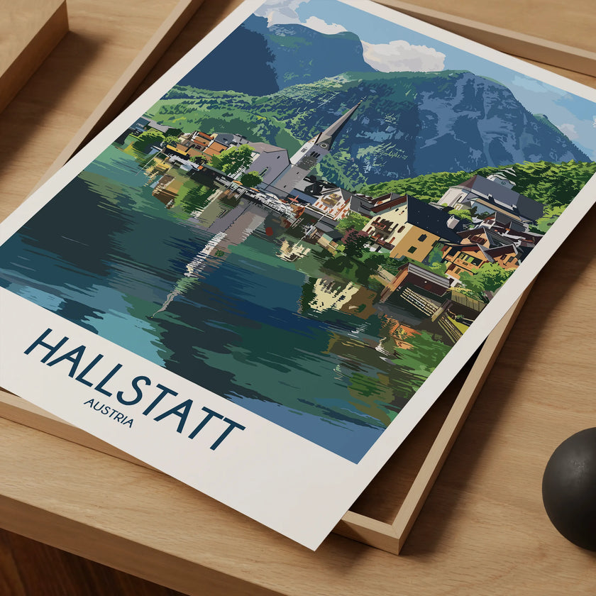 Hallstatt Retro Travel Illustration